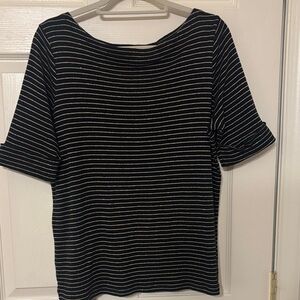Ralph Lauren Black Short Sleeve Top with Thin Gold Stripes